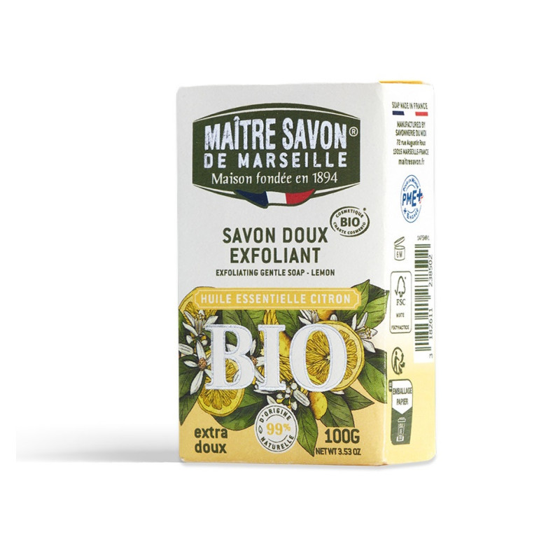 Maitre Savon de Marseille mydło organiczne BIO Złuszczające Peelingujące CYTRYNA 100g